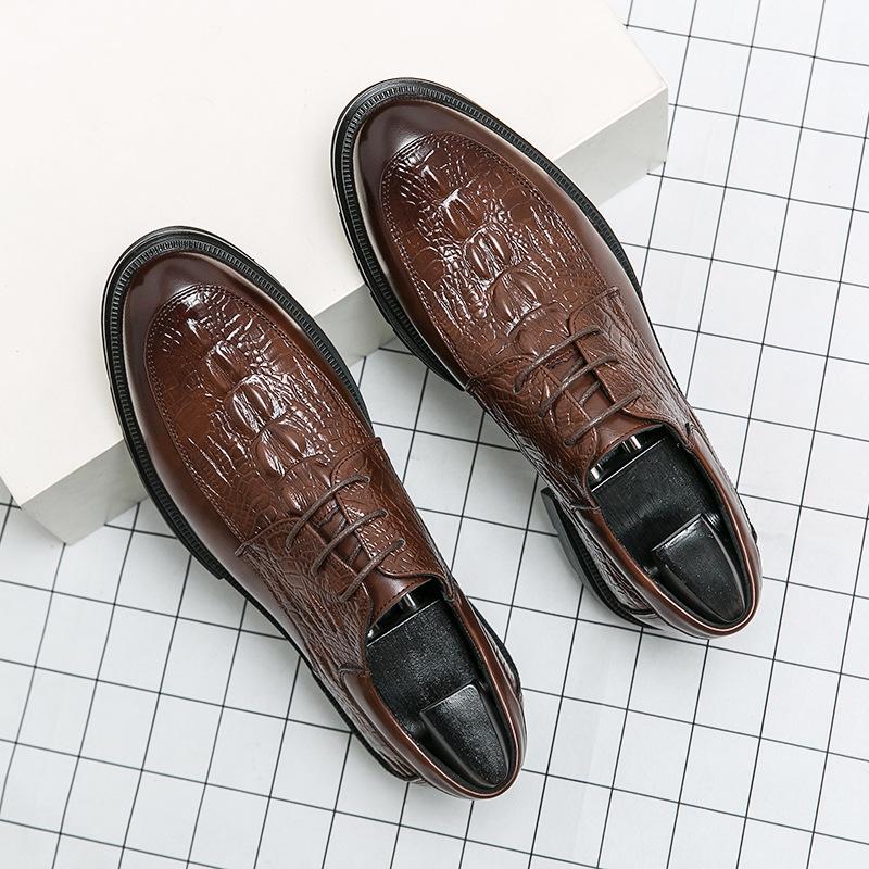 Men s Trendy Retro Crocodile Pattern Leather Shoes - Fashionable Plus Size Business Formal Footwear 38 коричневый