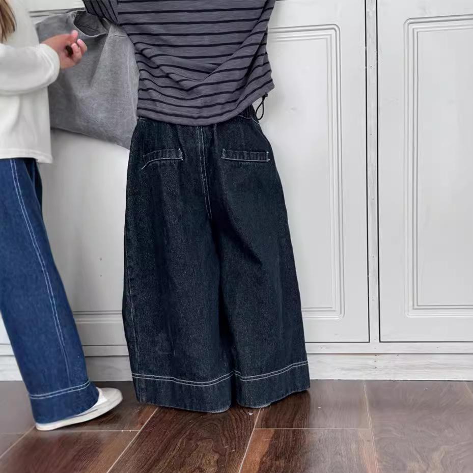Jiaye Tongpin 2025 Kids' Autumn Solid Color Jeans - Unisex Baby Loose Straight-Leg Wide-Leg Pants