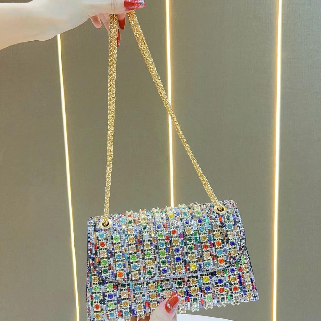 Sophisticated Rhinestone Square Purse With Magnetic Closure And Chain For Party Use
