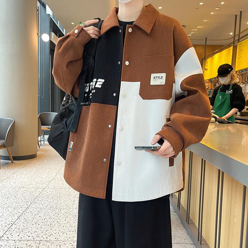 

Spring and Autumn Youth Jacket Trendy Loose Junior High School Student Lapel Shirt Handsome Boy M