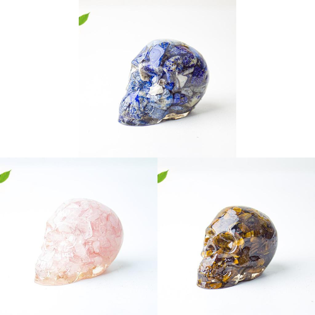 Crystal Resin Skull Decor With Natural Stones For Office And Home Tabletop Display