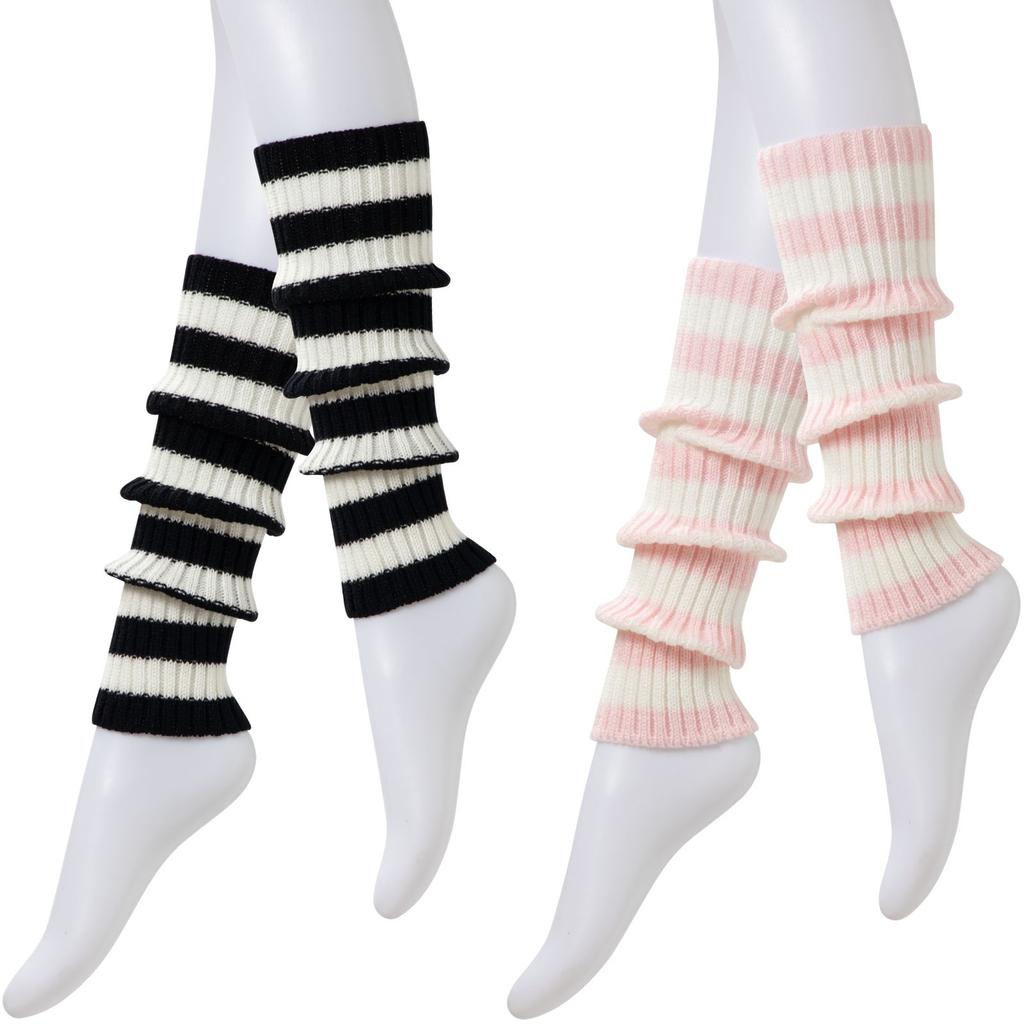 RMSWEETYIL Gestreifte 80er Stulpen Socken für Damen Winter Kawaii Niedlich Grobstrick Baumwolle Knöchel Beinwärmer Socken für Ballett Tanz
