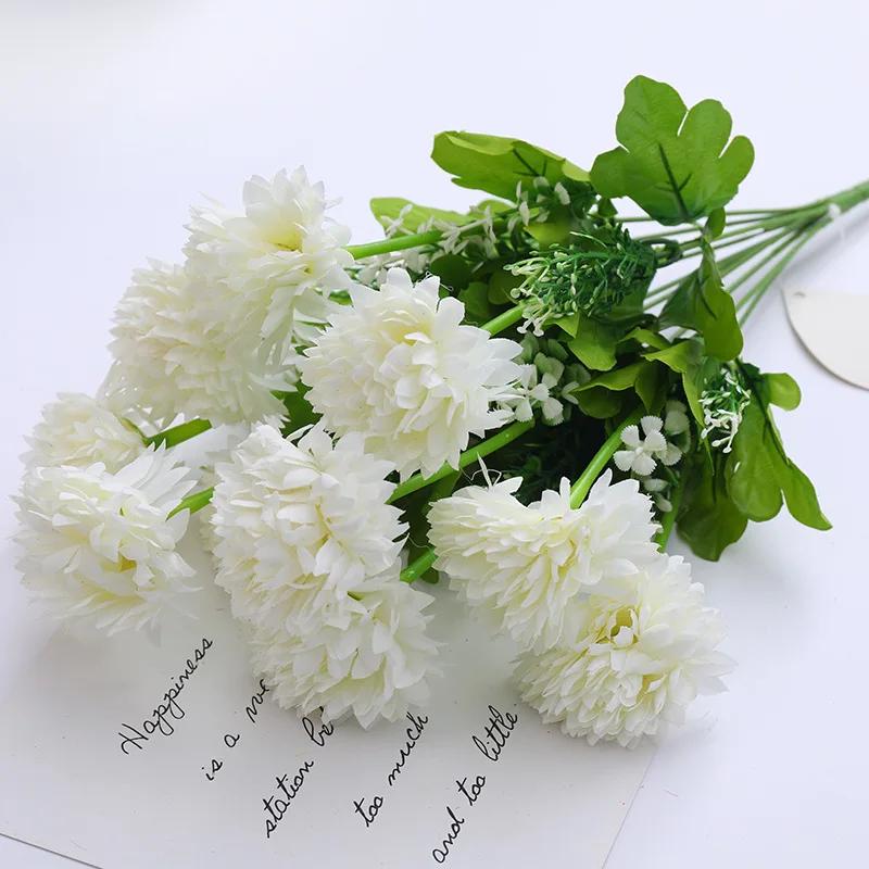 1pc Artificial Flowers Bouquet Simulation Hydrangea Camellia Green Plant Bridal Bouquet DIY Home Wedding Table Center Decoration