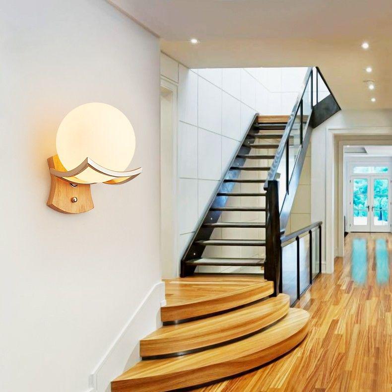 Moderne minimalistisk vegglampe i tre for soverom og gang (Kinesisk og europeisk stil)