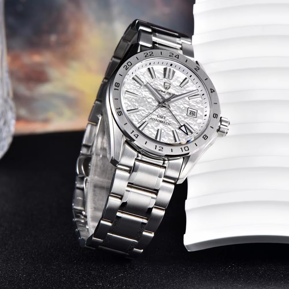 Zegarek PAGANI DESIGN Wyprodukowany w Japonii Wskazówka GMT Ruch Automatyczny Mechaniczny W zestawie Koperta Wodoodporny Biznesowy Zegarek Garniturowy Pasek ze Stali Nierdzewnej
