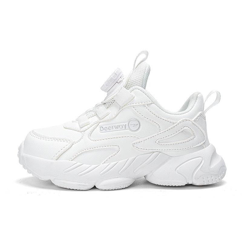 DELHU Kids' Spring/Autumn White Leather Sports Shoes - Boys & Girls Campus Sneakers, Little Black Shoes