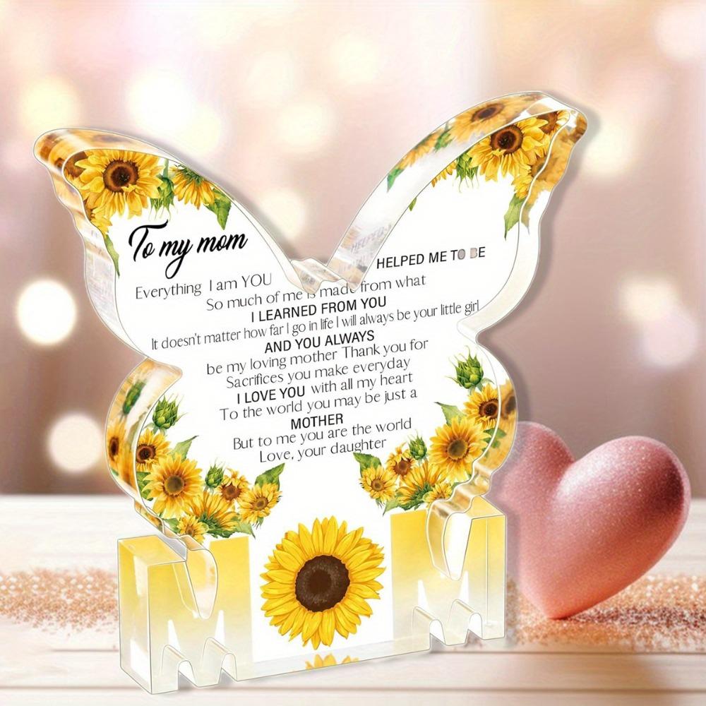 Mother's Day Butterfly-Shaped Acrylic Plaque with Floral Design & Heartfelt Message, Sentimental Gift for Mom, Mothers Day Decorations, Butterfly Mo