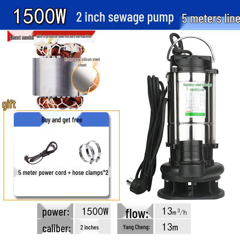 Stainless Steel 220V Small Submersible Water Pump for Household, High Head, Agricultural, and Sewage Use.