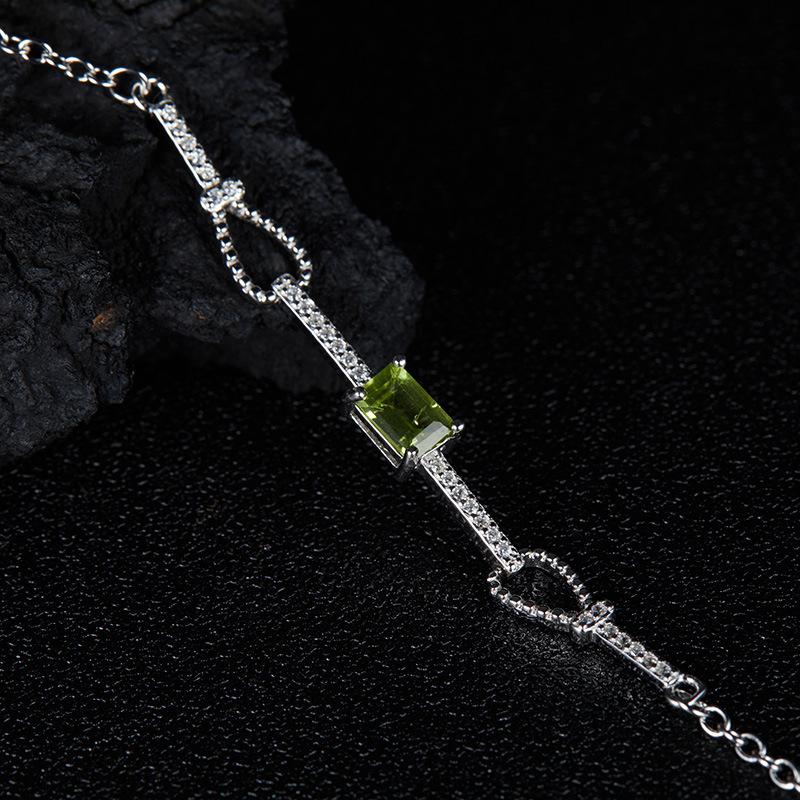 Niche Design Color Treasure Jewelry S925 Sterling Silver Inlaid Natural Multi-Color Square Versatile Gemstone Bracelet