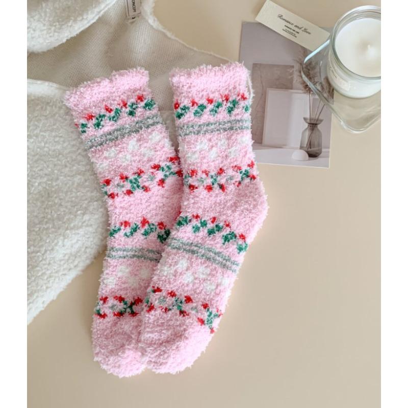 Herbst- und Winter-Nicht-fusselnde Korallenfleece-Socken für Damen, Halbfleece-Damen-Socken für häusliche Wärme, Verdickte Schlafsocken
