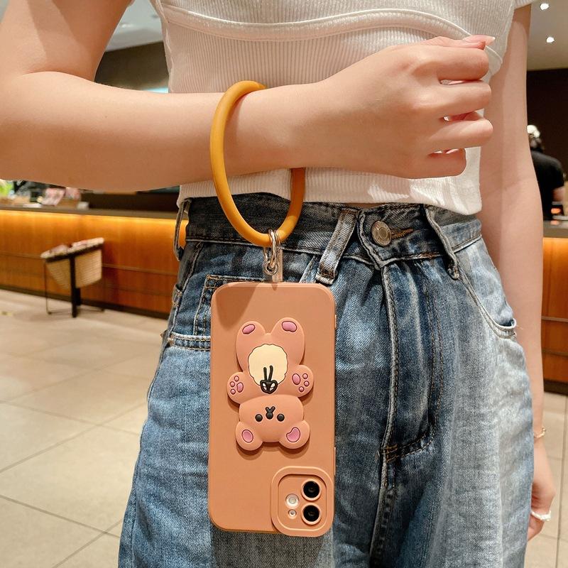 ins Korean style applicable iphone17 mobile phone case apple 16promax cute bow bear hand rope all-inclusive soft