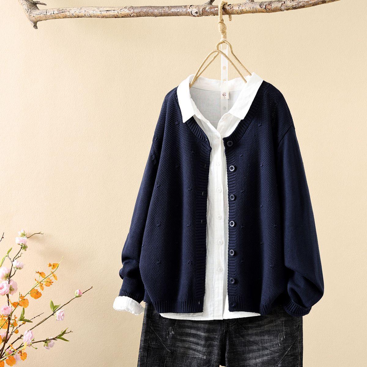 

Retro Knitted Solid Color Cardigan – Slimming, Long Sleeve, Round Neck, Spring/Autumn, Casual Versatile Outerwear L, recommended 105-120 jin