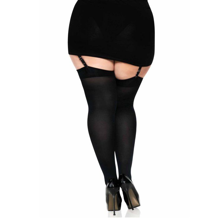 Bas opaques avec larges noeuds satinés - leg avenue - noir - femme - plus size