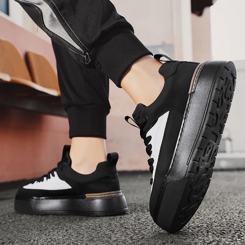 Sneaker Casual Herren Designer Weiße Board Schuhe Mode Mikrofaser Leder Stoff Obermaterial Höhe Erhöht Flache Plattform Sportschuhe