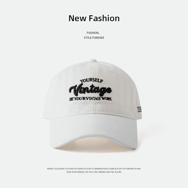 

Embroider Face-Looking Small Baseball Cap Women s Deep Top Big Head Circumference Easiest for Match Korean Peaked Cap Letters Hat Tide Stereo V duck tongue-White Adjustable