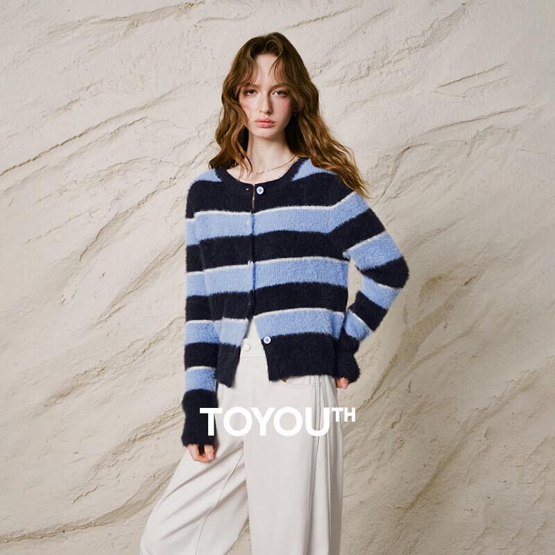 ChuYu Women's Faux Mink Striped Knit Cardigan Jacket