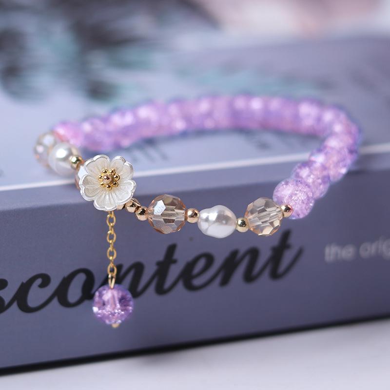 

New Design Sweet Vintage Pearl Lily Flower Bracelet for Women Korean Cute Tassel Pink Peach Pendant Bracelet Aesthetic Jewelry