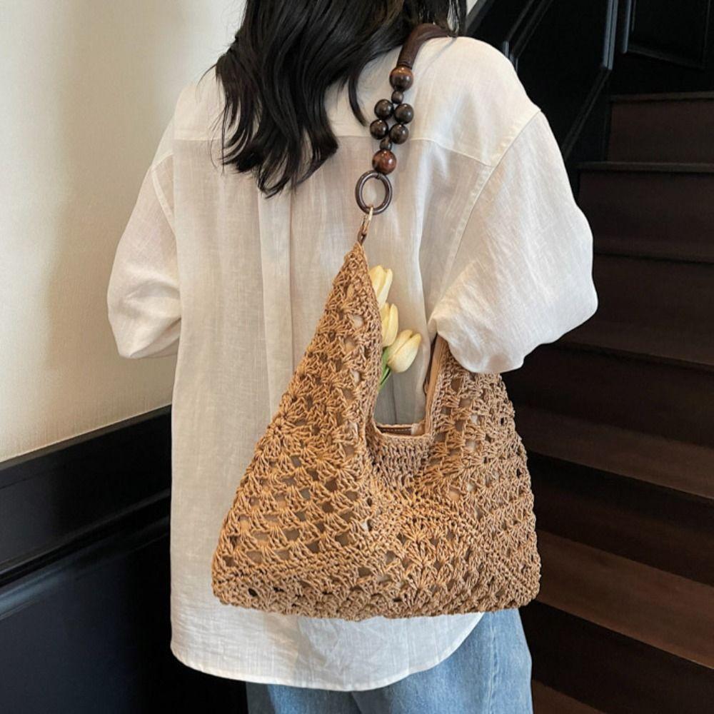 Tote Bag Stro Geweven Tas Strand Handtas Lege Schoudertas Eenvoudige Boheemse Strandtas Meisjes