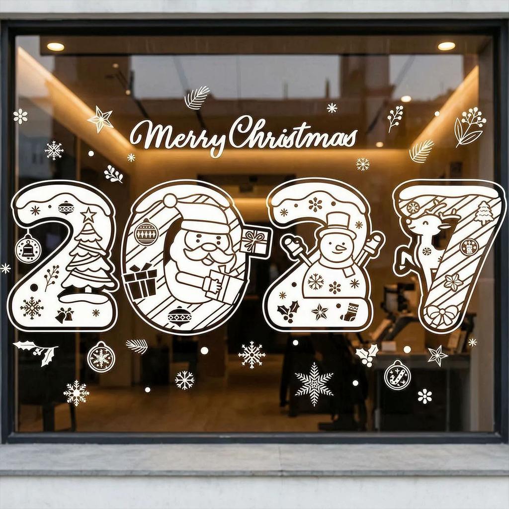 2027 Christmas Window Decals for Glass Doors Static Cling Stickers for Storefront Holiday Window Decor