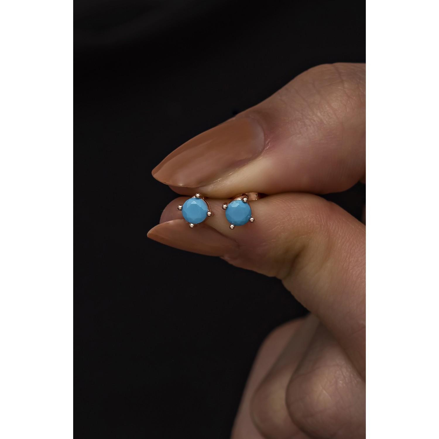 

Серьги-солитеры с розой из стерлингового серебра 925 пробы 4 мм с бирюзовым камнем