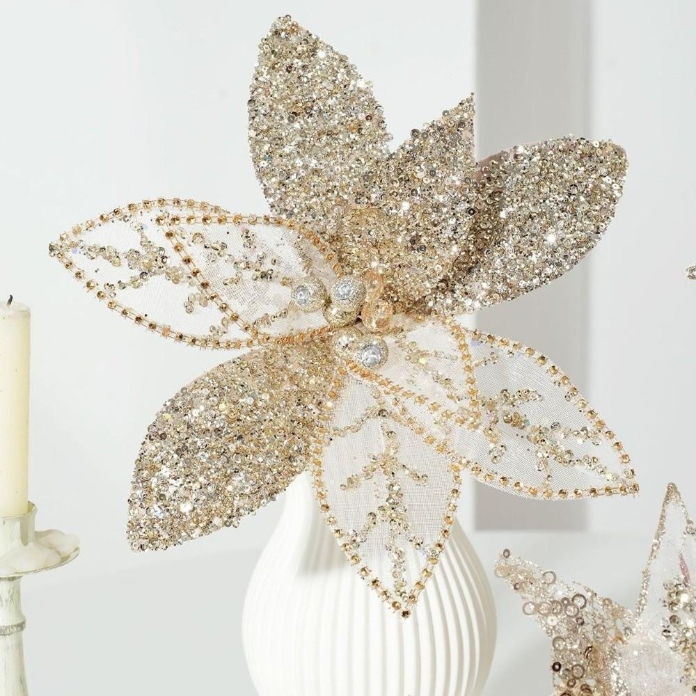 Sequins Artificial Poinsettia Flower Large Sequins Flower  Wedding Decoration