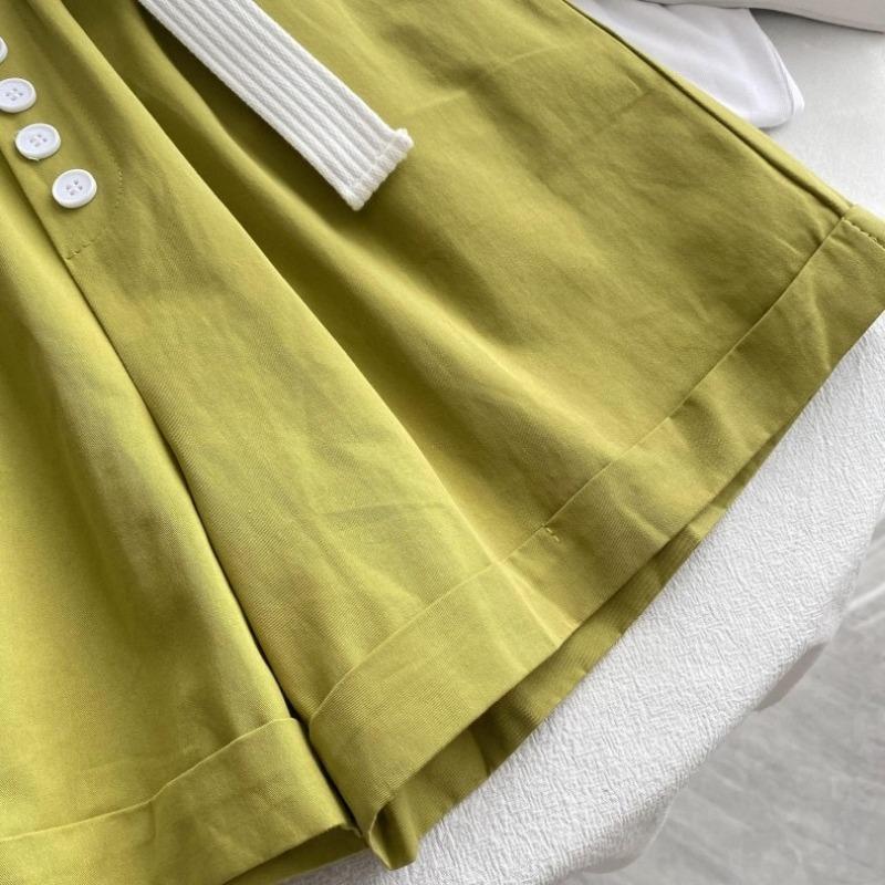 Fashion Buttons Loose Wide Leg Shorts for Women Summer New Thin Slim High Waist  Casual Shorts Woman A-line Solid Elegant Lady Shorts 24281