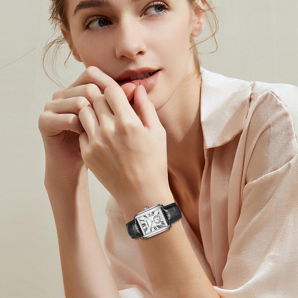 Square Watch with Leather Roman Antique Popular Square Accessory Christmas Gift Men's Strap, Waterproof Analog, Style, Simple, Stylish, Watch, Men's