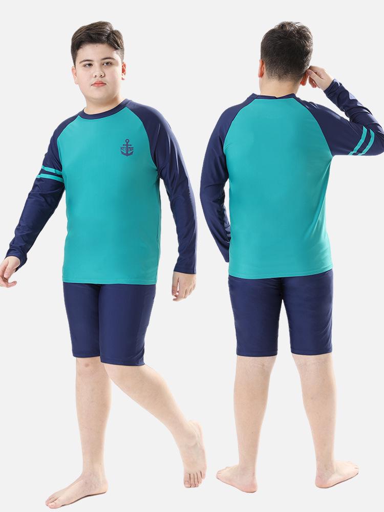 Boys' Long-Sleeved Quick-Dry Swimwear with Sun Protection, Loose Fit, Plus Size for Big Kids