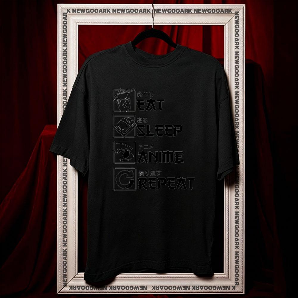 Unisexs Anime T Shirt Funny Design Eat Sleep Repeat Shirt Women Unisex Casual Cotton Printed T Shirts Adult Tops Tee Ropa Hombre