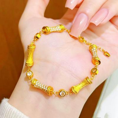 Douyin Bestseller Sand Gold Bamboo Joint Diamond-Textured Bracelet: Retro Luxury Gift for Girlfriend