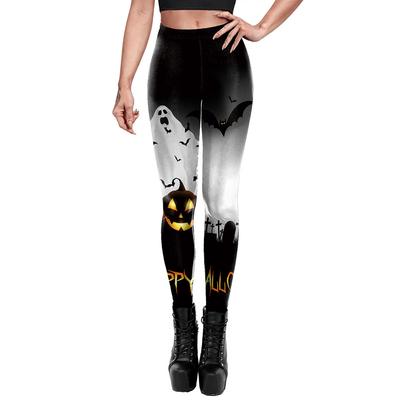 Wish Halloween Pumpkin Bat Print Elastic Women's Sports Yoga Pants Peach Hip Elastic Leggings