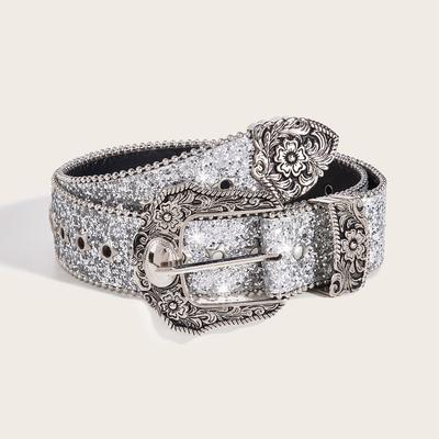 Black Subculture Women's Belt | American Retro Ins Style Star Sparkly Decor, Fashionable Accessory for Dresses &  Pants