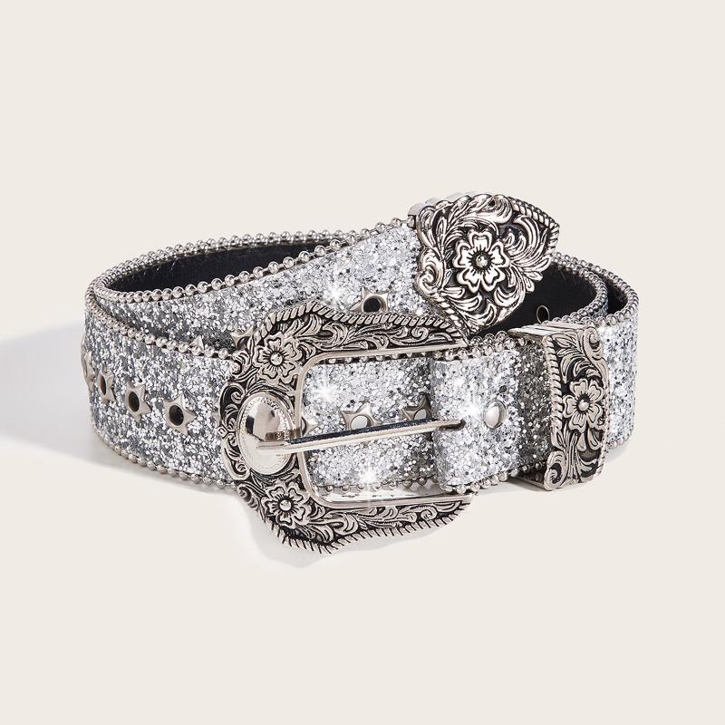 Black Subculture Women's Belt | American Retro Ins Style Star Sparkly Decor, Fashionable Accessory for Dresses & Pants