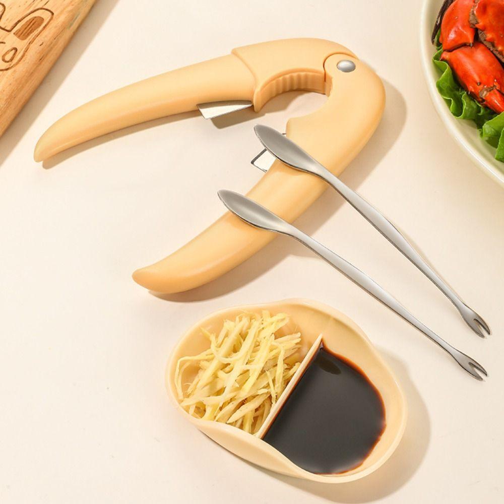 4Pcs/Set Effort-saving Crab Sheller Stainless Steel with Tray Lobster Claws Picking Fork Set Professional Crab Eating Pick Set