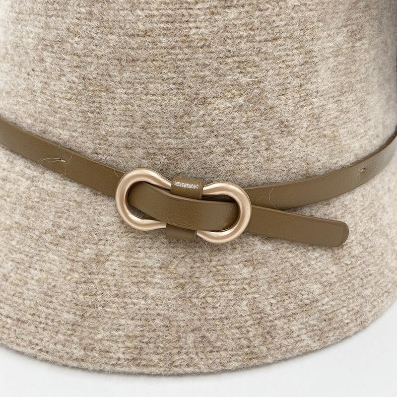 Belt Wool Hat Women's Autumn and Winter Fashion Simple Small Edge Bucket Hat Women's Face Small Dome Basin Hat Versatile