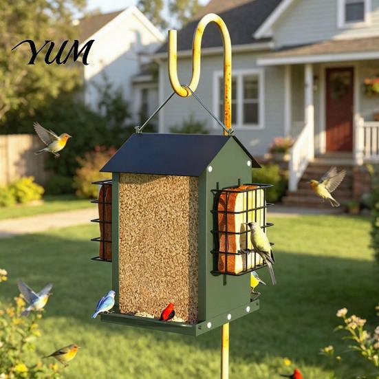 Wild Birds Food Holder Metal Bird Suet Feeder, Hanging Feeder with Cage, Outdoor Backyard Station House Shaped for Outdoors Garden Yard Decor Creative
