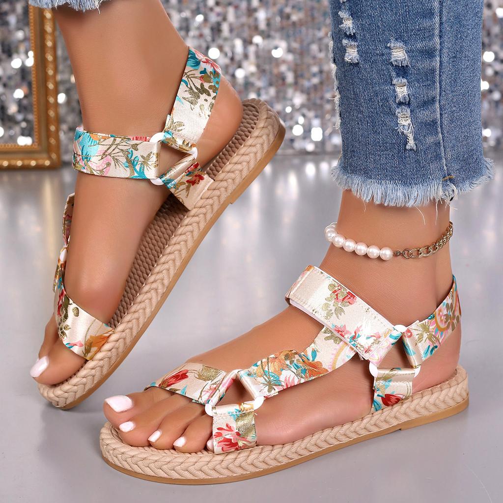 Summer New Flat Women Shoes Hemp Rope Set Foot Beach Sandals Women Outdoor All-match Casual Slippers Large Size Women Sandals