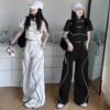 Girls' Summer Sports-Style Drawstring Two-Piece Set: T-Shirt + Wide-Leg Straight-Leg Pants for Older Girls—Unique Outfit