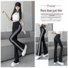 Plus Size High Waist Shark Flare Pants with White Stripe - Women's Spring Slimming Long Pants