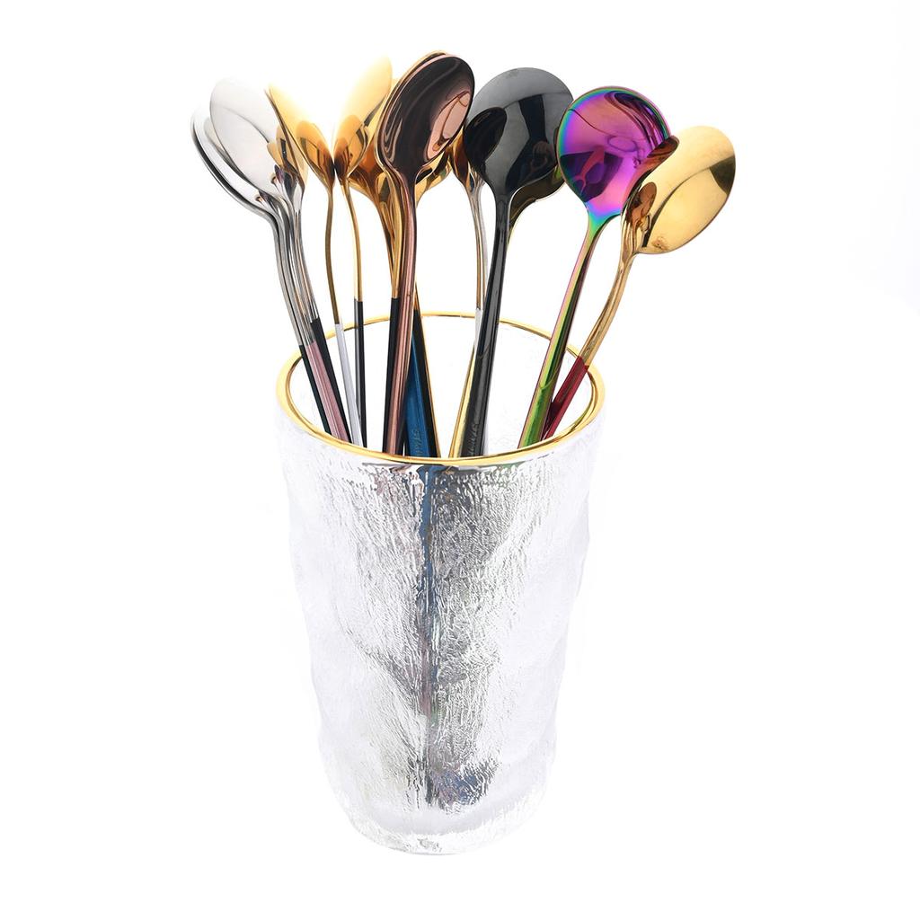 8Pcs Lange Griff Eis Löffel Kaffee Tee Rühren Löffel Edelstahl Schwarz Gold Besteck Set Geschirr Küche Abendessen besteck Set