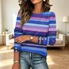 Dames Gestreept Print Knopen Lange Mouwen Blouse Casual Ronde Hals
