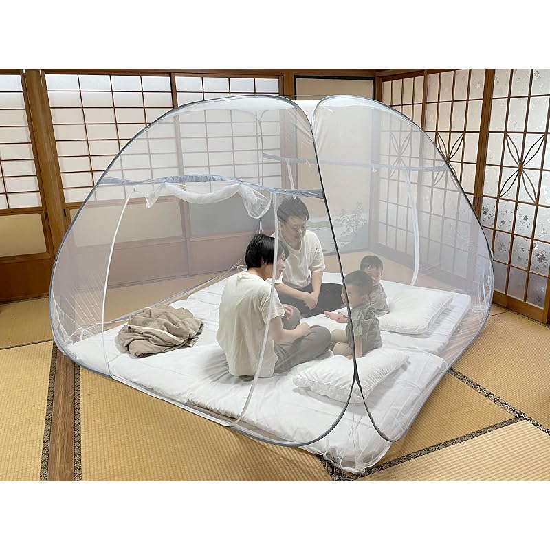 MTK Mosquito Net, 250cm Wide, King Size, 3-Person, Foldable, with Bottom, One-Touch Assembly, Storage Bag, 2 Doors, Tent Style, Japanese Instructions