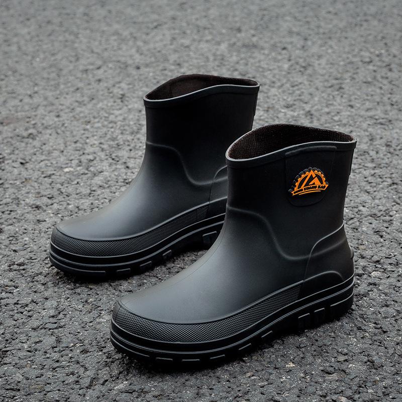 Hot Sales Men'S Rain Boots Designer Waterproof Mid Calf Boots Plush Non Slip Pvc Work Shoes Comfortable High Quality Men Shoes