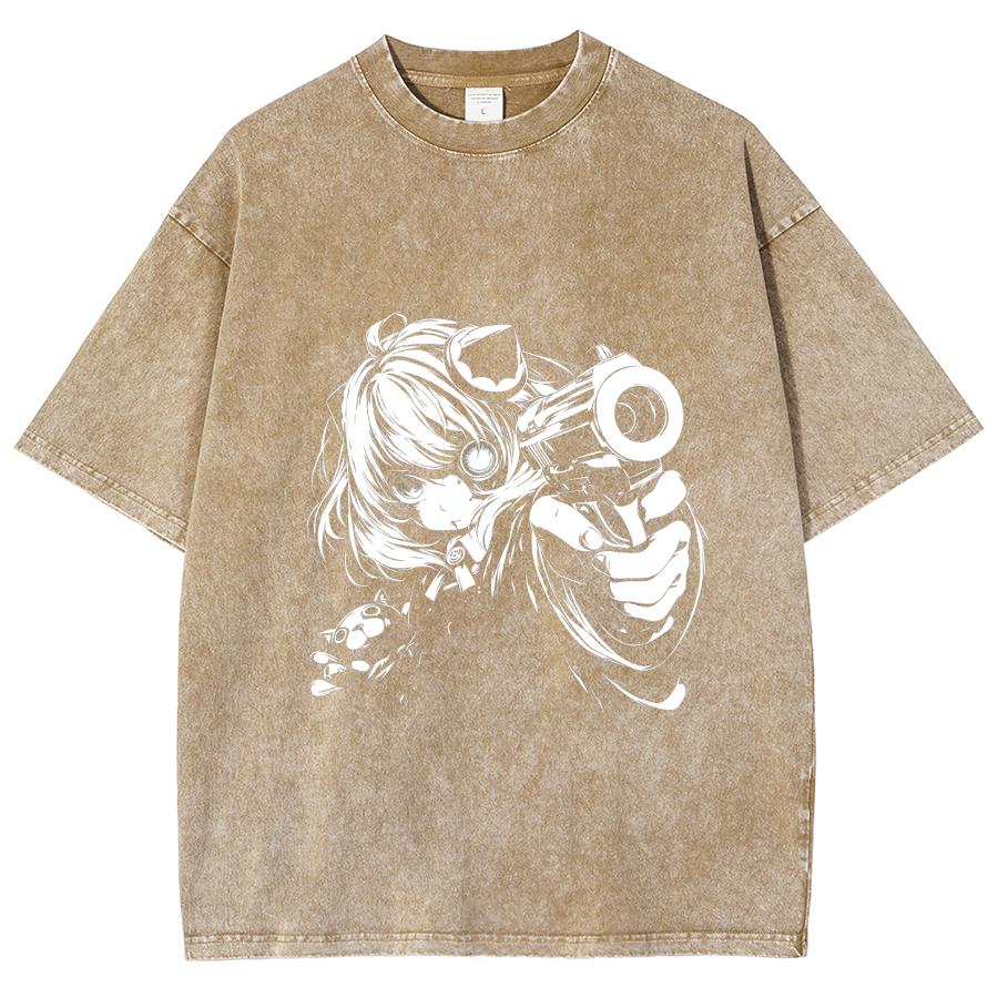 Japoński Styl Anime Portret Dziewczyny Kwiat Wiśni Damski T-Shirt Unisex Luźny Oversize Krótki Rękaw Design Sprany Top