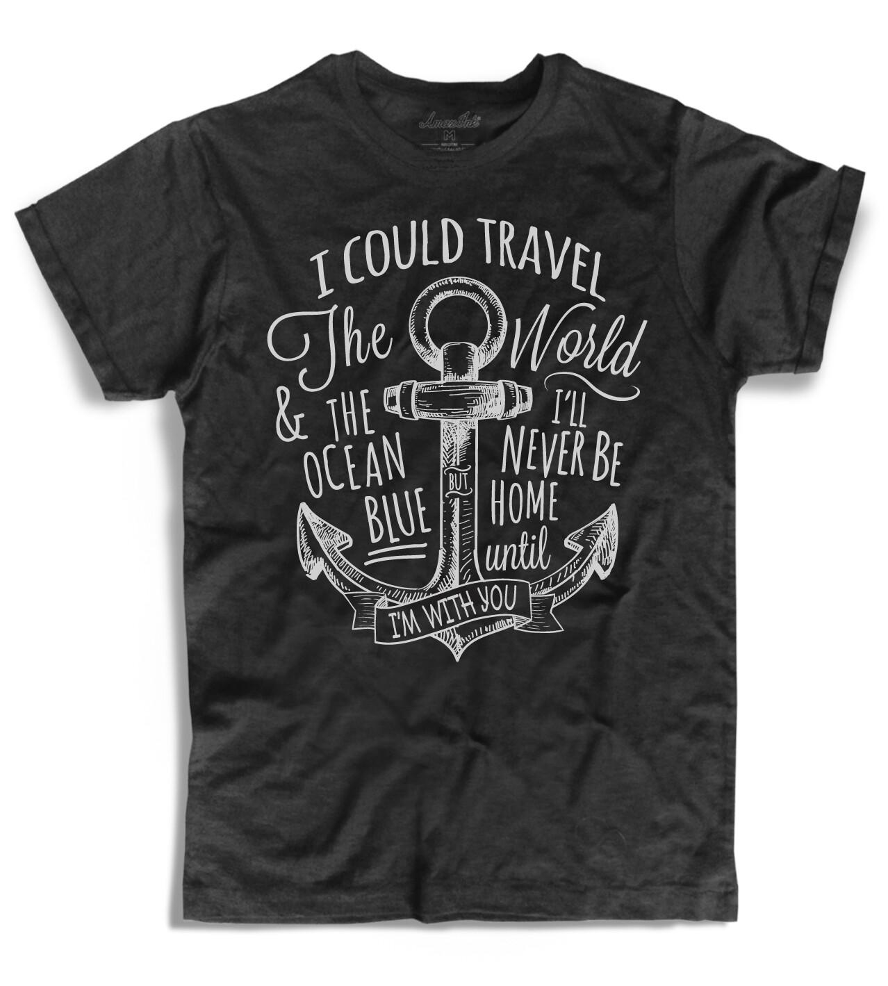 Men s Black T-shirt Anchor Tattoo I Could Travel the World Tattoo Sailor Anchor Unisex T-Shirt XXXL