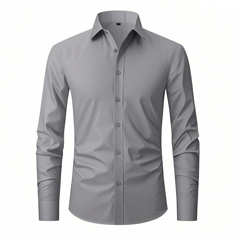 Men's Four-sided Elastic Solid Color Single Breasted Buckle Non-iron Shirt Anti-wrinkle Business Shirt