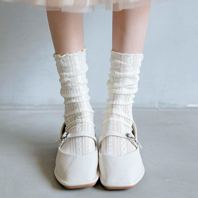 Hollow Out Woman Socks Cotton Velvet Soft Summer Thin Breathable Long Socks Japanese Style Kawaii Cute Harajuku Princess Socks