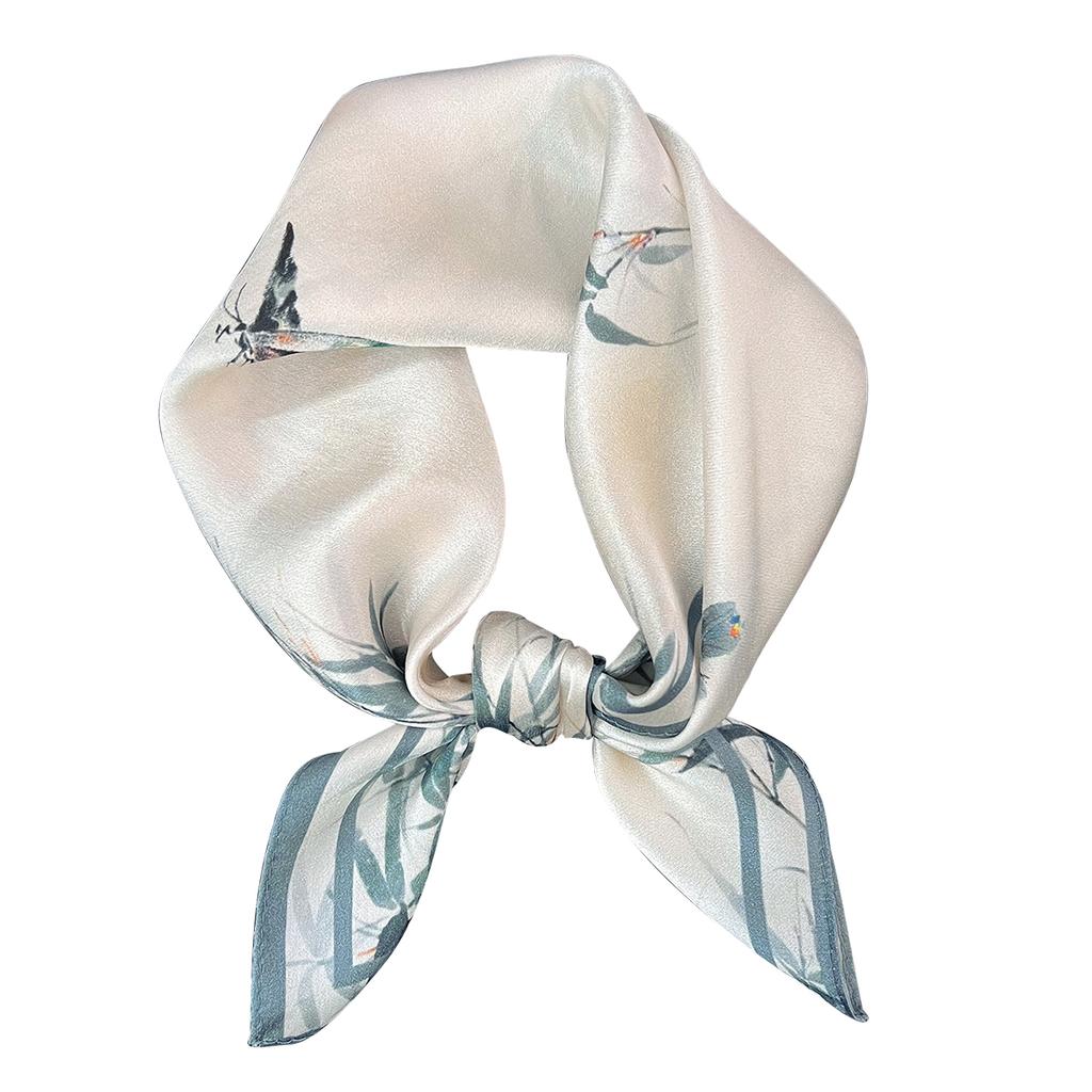 1116 New Chinese Style Bamboo Leaf Silk Silk Scarf Spring Neck Protection Small Scarf Versatile Simple Decoration Tie Hair Square Scarf