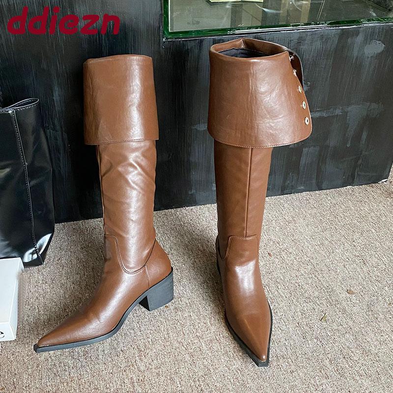 Fashion Party Modern Ladies Knee High Boots With Heels Shoes Female Footwear Fashion Pointed Toe Women Long Boots Pumps Shoes new