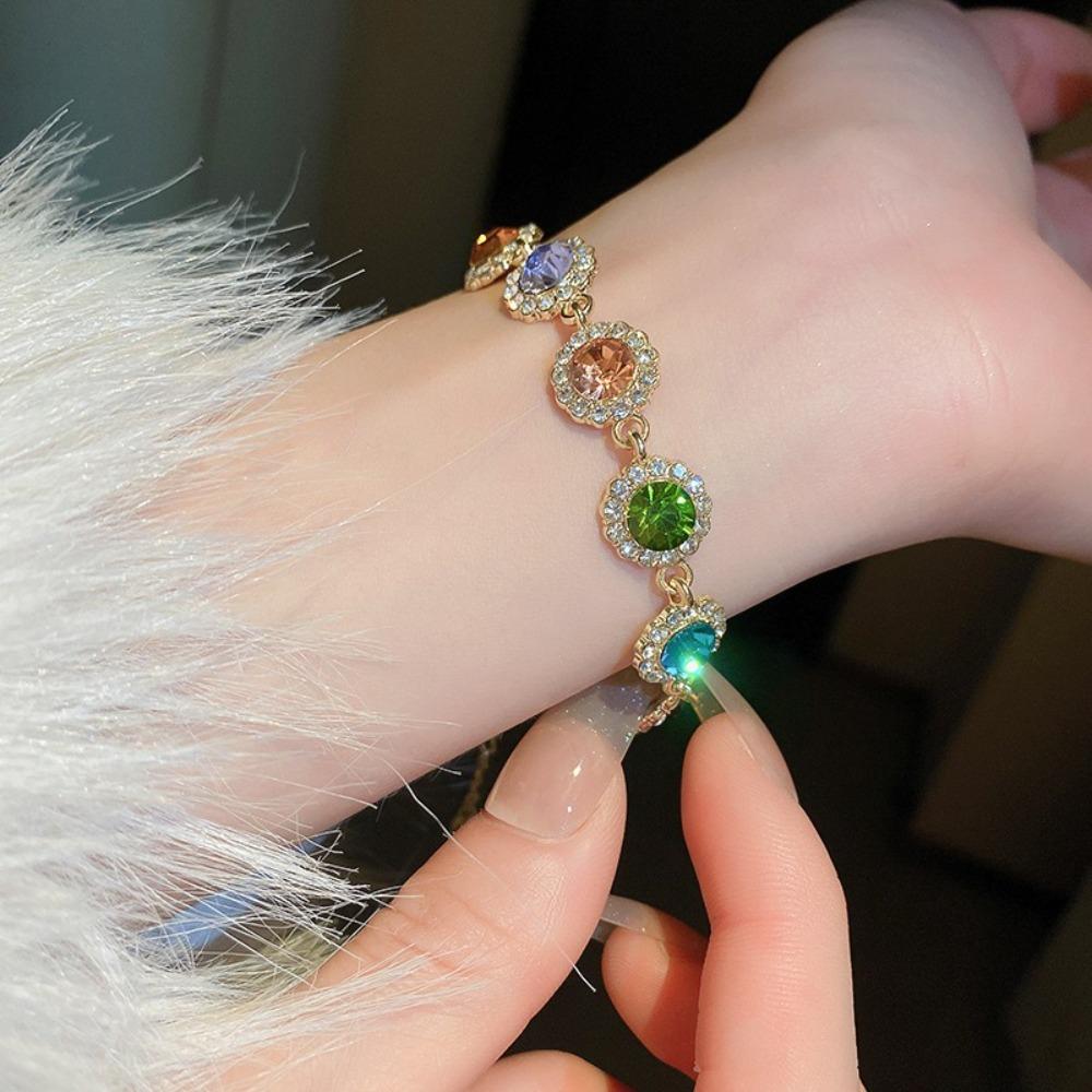 Shiny Zircon Bracelet Bangle Colorful Hand Chain Elegant Rainbow Rhinestone Bracelet  Lady